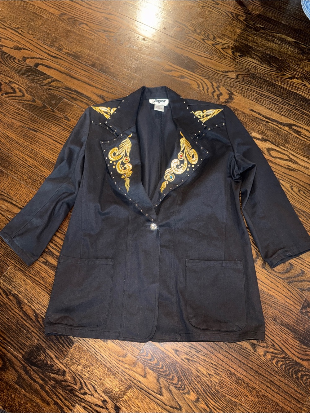 Vintage JenJen by Darian Black Western Embroidered Rhinestone Blazer Jacket